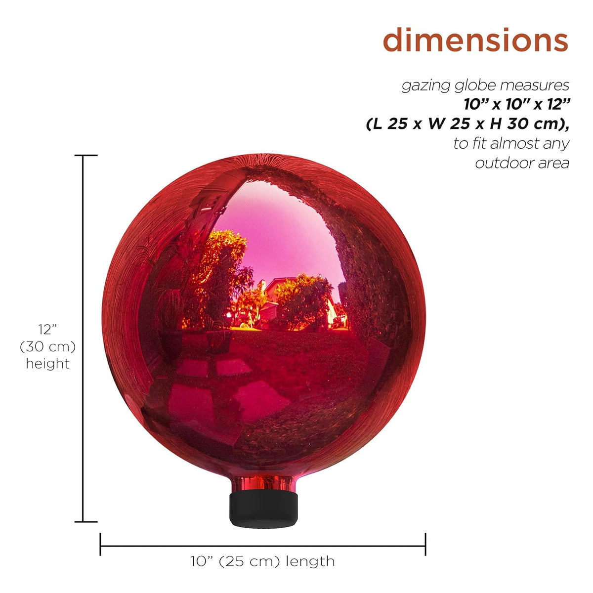 Alpine Corporation Globo de Vidrio para Interior/Exterior de 10" de Diámetro, Decoración de Jardín, Color Rojo