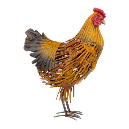 Alpine Corporation 16" H Indoor/Outdoor Metal Hen Decorative Garden Statue, Golden Brown
