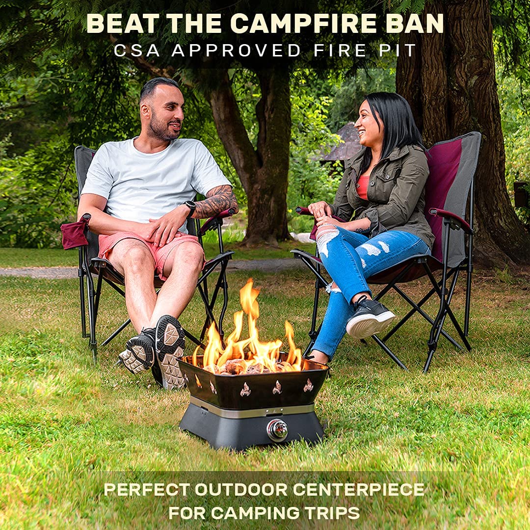 Outland Living Firebowl 805 Firecube - Chimenea de propano Cuadrado portátil sin Humo de 14 Pulgadas, fogata de Gas para Exteriores con Cubierta y Kit de Transporte, Rocas de Lava, 58.000 BTU, Color