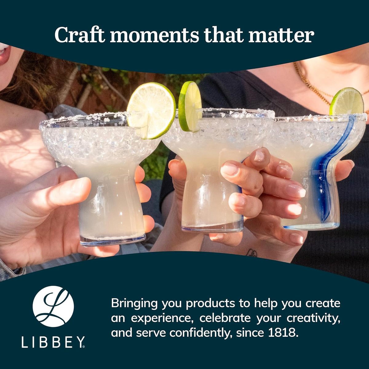 Libbey Juego de 6 Copas Margarita de vidrio con listón azul de 300 ml