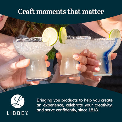 Libbey Juego de 6 Copas Margarita de vidrio con listón azul de 300 ml