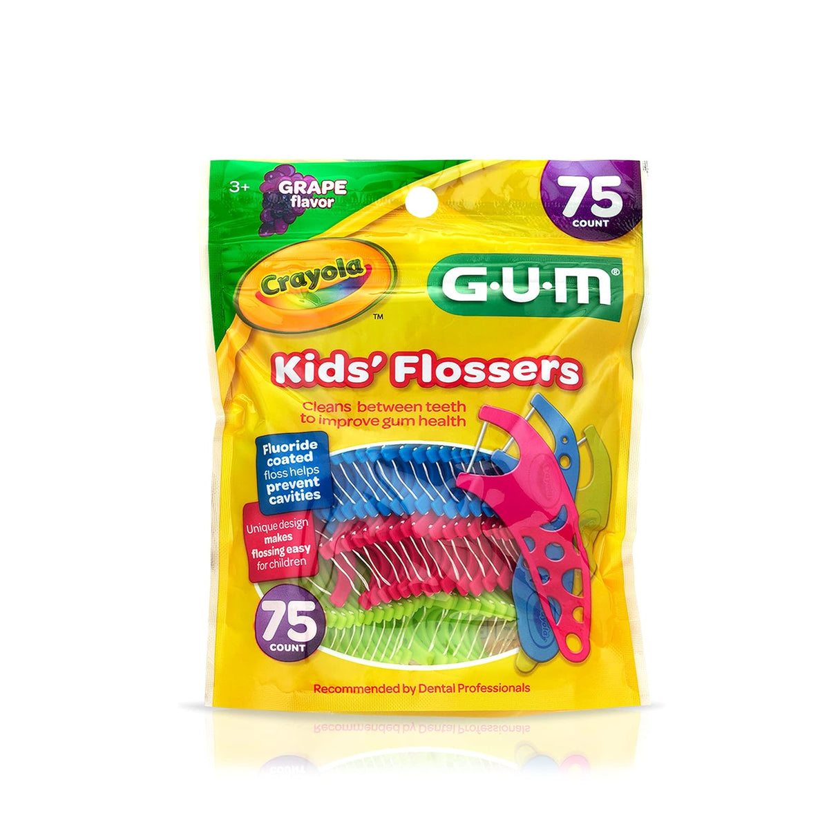 GUM Crayola Hilo Dental para Niños con Flúor | Sabor uva, 75 piezas, paquete de 6 unidades