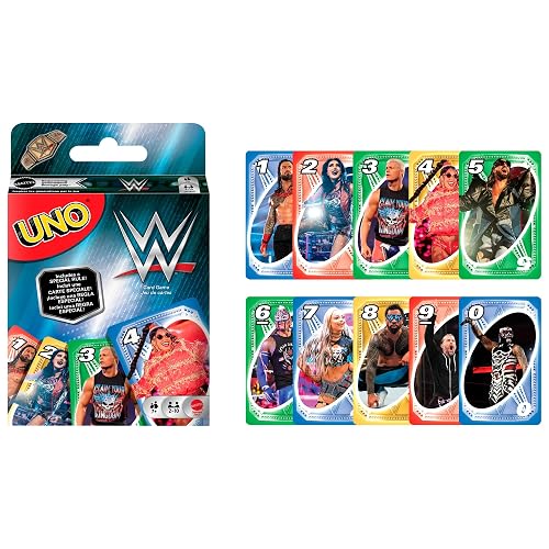 Juego de Cartas UNO de la WWE para niños, Adultos y Noches Familiares, mazo Coleccionable Que Incluye a Las superestrellas favoritas de los Fans