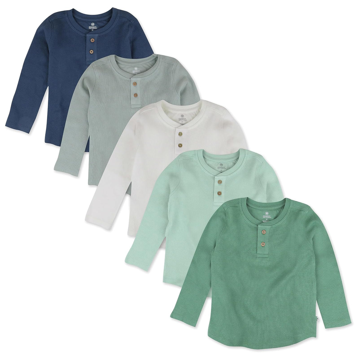 HonestBaby Paquete de 5 Playeras Henley de Algodón Orgánico para Niño - Buena naturaleza - 18 Meses