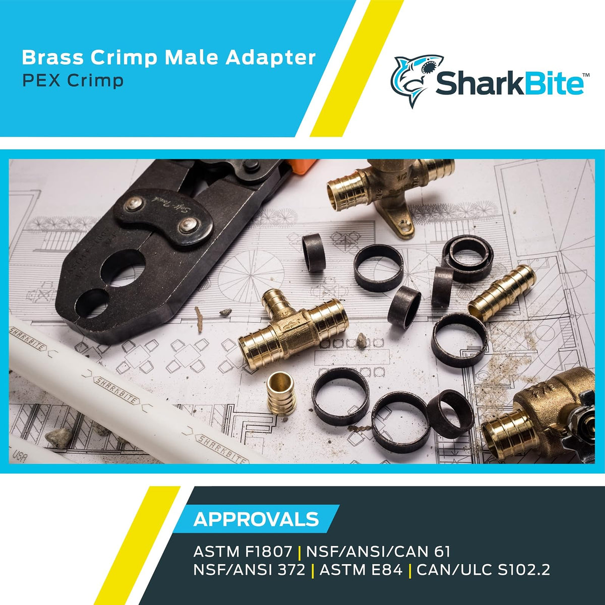 SharkBite Adaptador macho MNPT de 1/2 pulgada, paquete de 10, ajuste de fontanería de latón, tubo PEX, cobre, UC120LFA10
