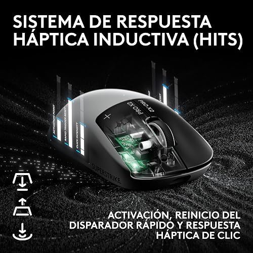 Logitech G Pro X2 SUPERSTRIKE Lightspeed - Mouse inalámbrico Gaming, Ultraligero 61 g, Sensor Hero 2 de 44,000 dpi, clics con retroalimentación háptica Hits, Carga USB-C, para PC y Mac, Color Blanco