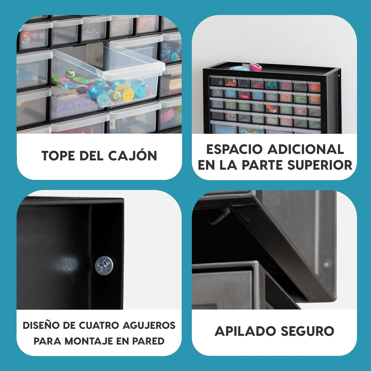 IRIS USA Gabinete de Almacenamiento Apilable de 44 Cajones para Ferretería y Juguetes, 49.53 cm An x 17.78 cm P x 39.37 cm Al, Negro - Pequeño Organizador de Baúl Utilitario Scrapbook y Pasatiempos