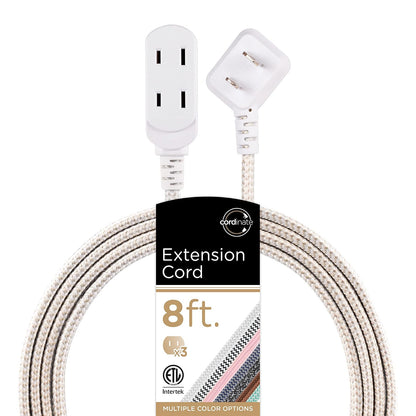 Cordinate Designer Extensión Eléctrica de 3 Salidas Polarizadas, Cable Trenzado 2.4 m - Blanco - Bronce - 2.4 m - 1 paquete