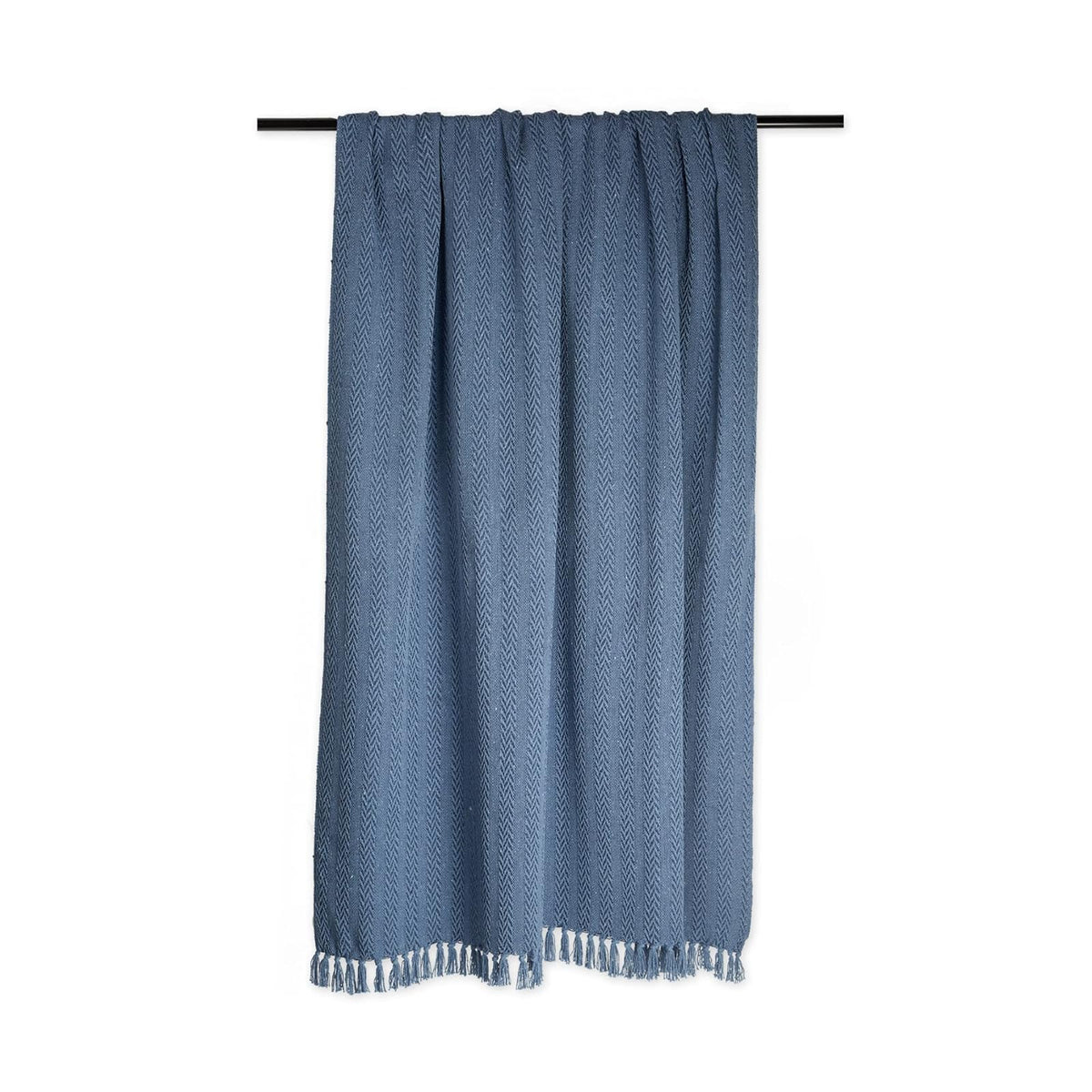 DII - Manta rústica de algodón texturizada con flecos para silla, sofá, pícnic, acampada, playa y uso diario, 50 x 60 pulgadas, azul francés con textura tonal