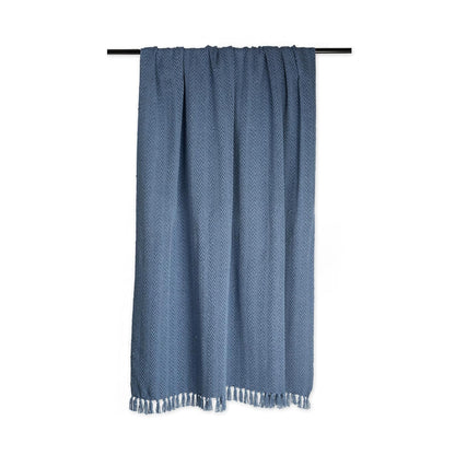 DII - Manta rústica de algodón texturizada con flecos para silla, sofá, pícnic, acampada, playa y uso diario, 50 x 60 pulgadas, azul francés con textura tonal