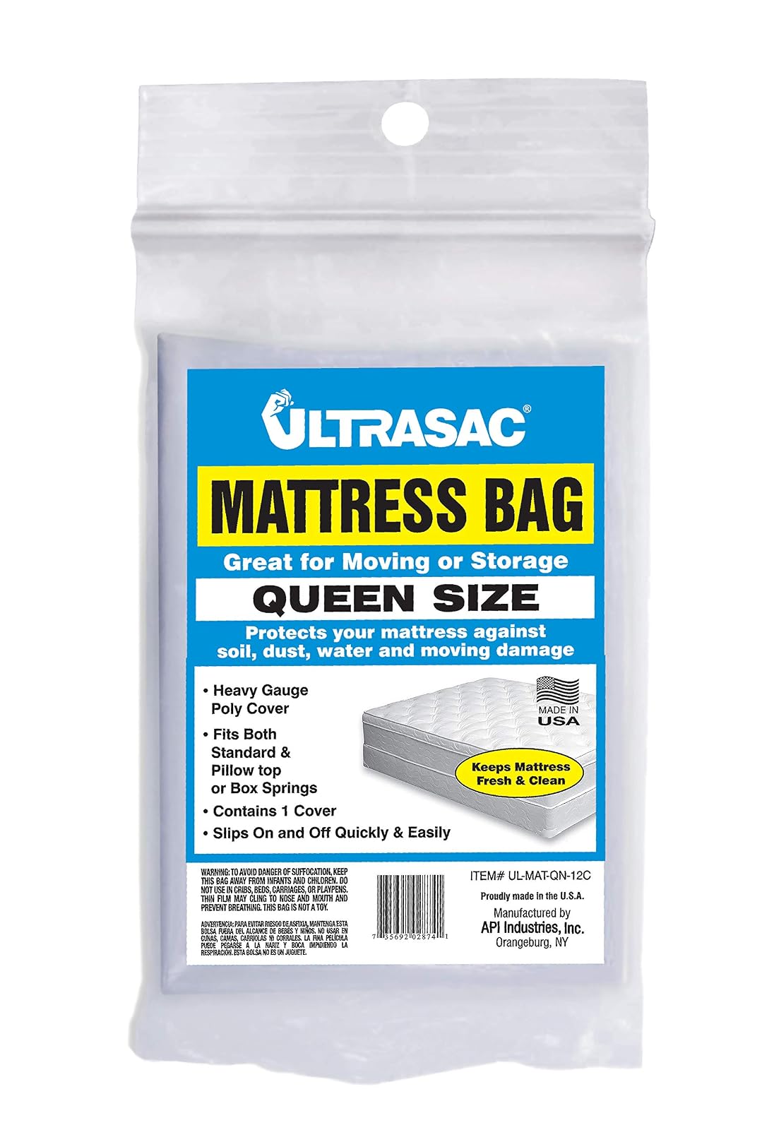Ultrasac Colchón de Alto Rendimiento tamaño Queen 2,0 MIL (eq) Bolsa Impermeable Cubierta Transparente – 177,8 cm x 233,7 cm – Paquete de 1 – para mudanza, Almacenamiento y Comercial