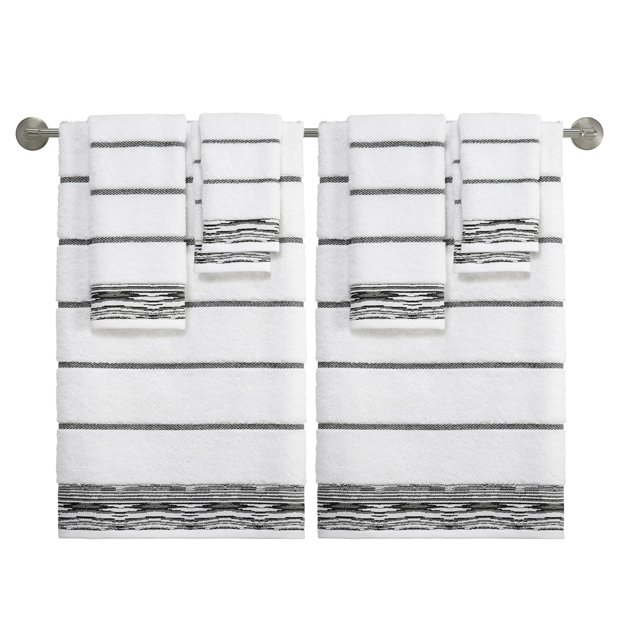 Nicole Miller - Toallas de Mano, algodón Suave y Absorbente, Esenciales para recámara, Juego de 2 (colección Sydney, Blanco/Negro)
