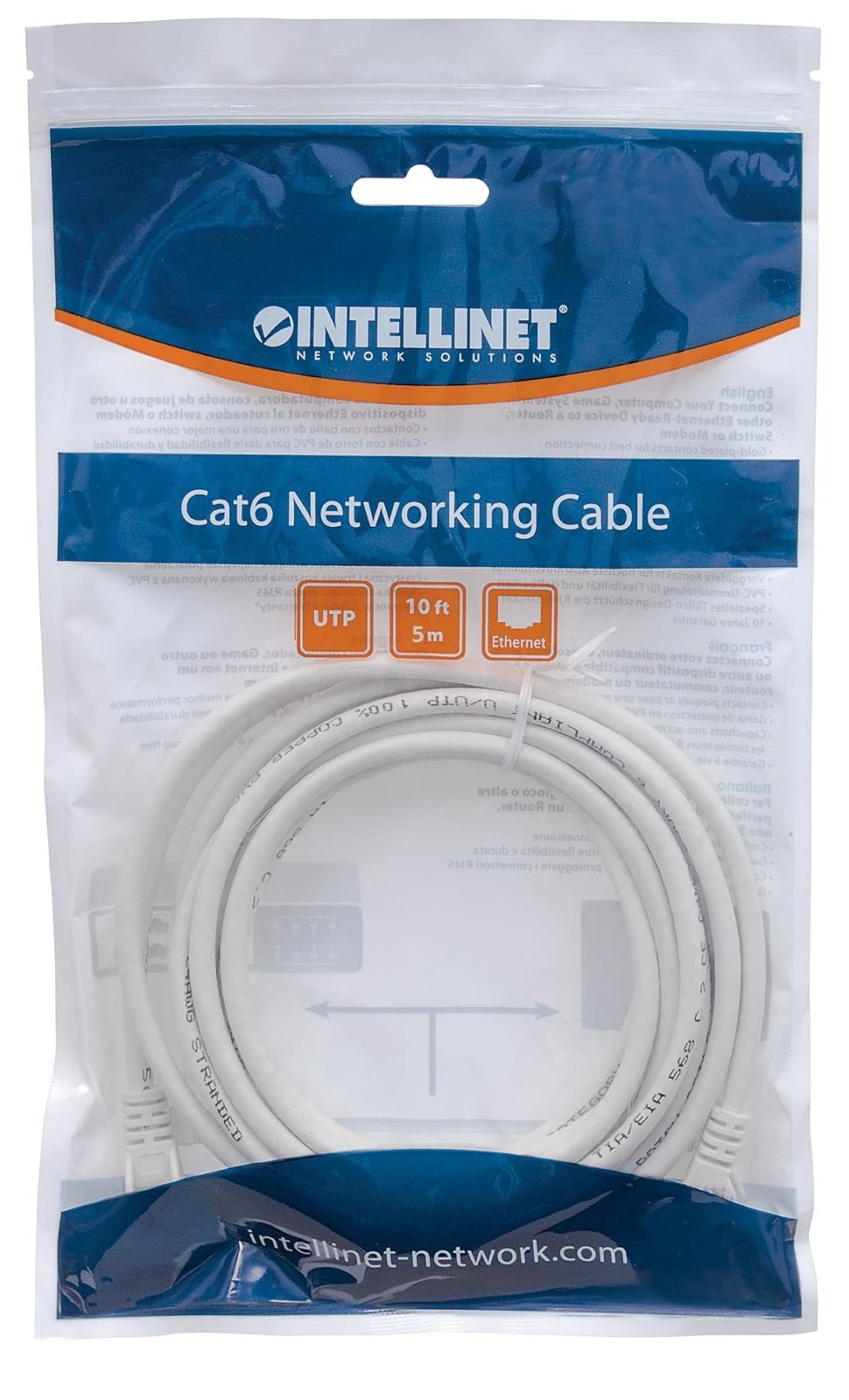 Intellinet 343732 Cable Ethernet Cat 6 UTP 4.2 m Blanco, Cable LAN RJ45 Macho a Macho con Contactos Chapados en Oro para Router, Switch Ethernet y PC
