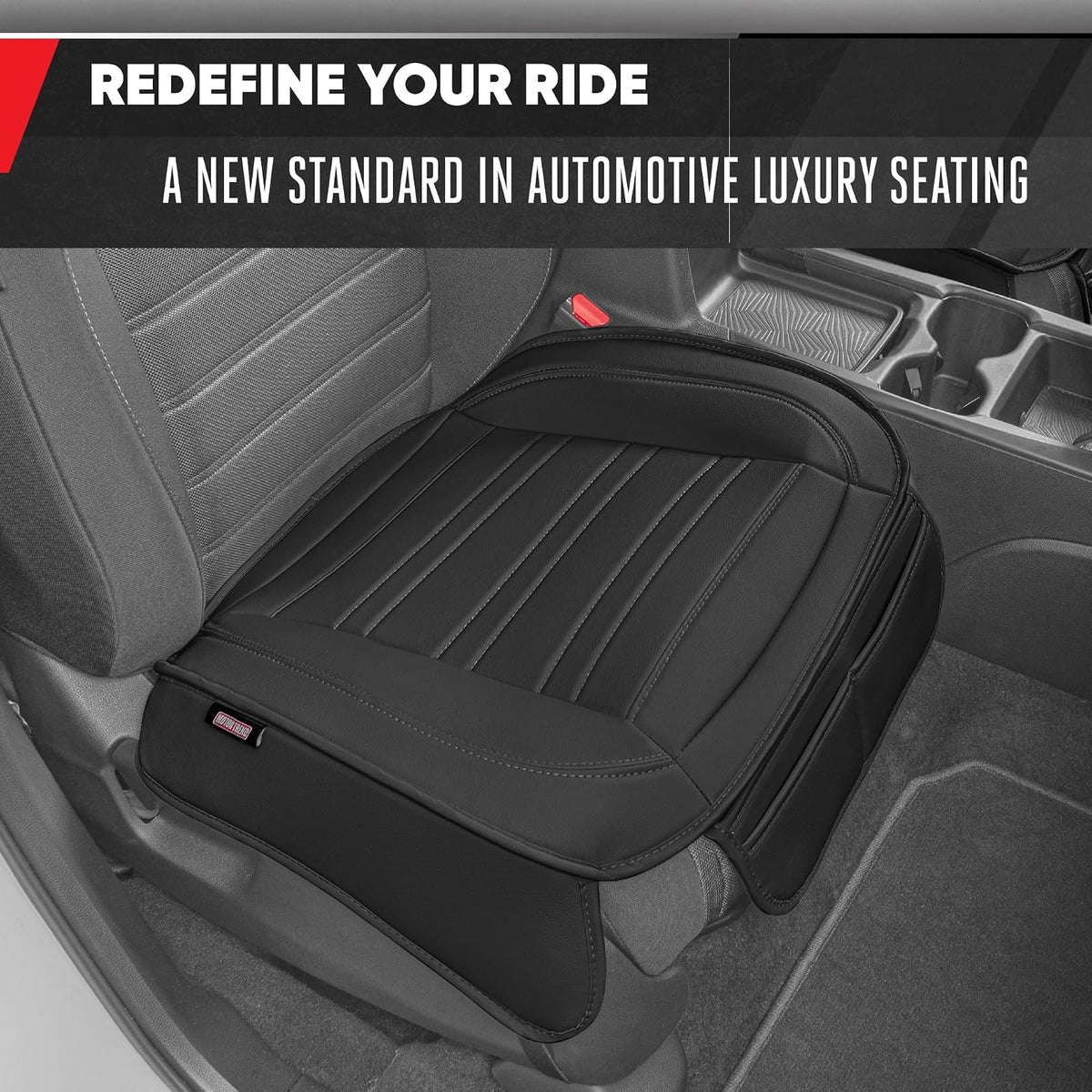 Motor Trend, Fundas de asiento para automóviles, camiones, SUV, piel sintética, paquete de 2, acolchadas en color negro con bolsillos de almacenamiento
