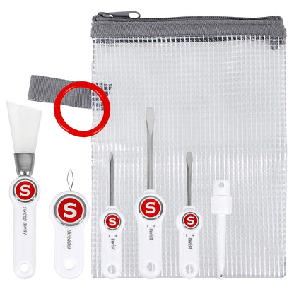 SINGER - Kit de mantenimiento de máquina de coser - Juego de herramientas con insertor de aguja, cepillo para polvo de pelusa en ángulo, juego de 3 destornilladores, enhebrador de agujas,