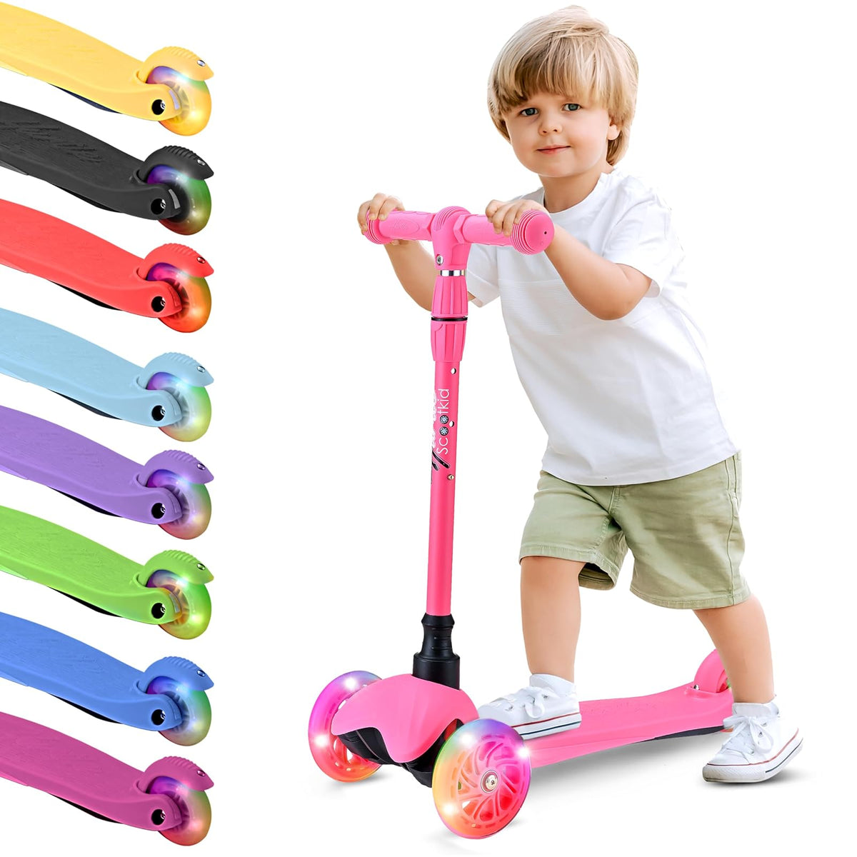 Hurtle Patín del Diablo 3 Ruedas con Luces LED para Niños de 2 a 5 Años, Manillar Ajustable - Watermelon