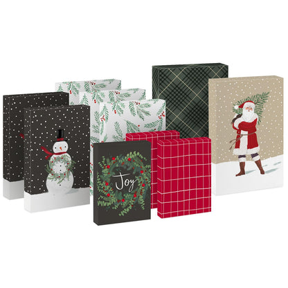 Hallmark - Cajas de Navidad para regalos (10 cajas de ropa con tapas: 3 pequeñas de 11 pulgadas, 5 medianas de 14 pulgadas, 2 grandes de 16 pulgadas), cuadros rojos, verdes y negros, muñecos de nieve,
