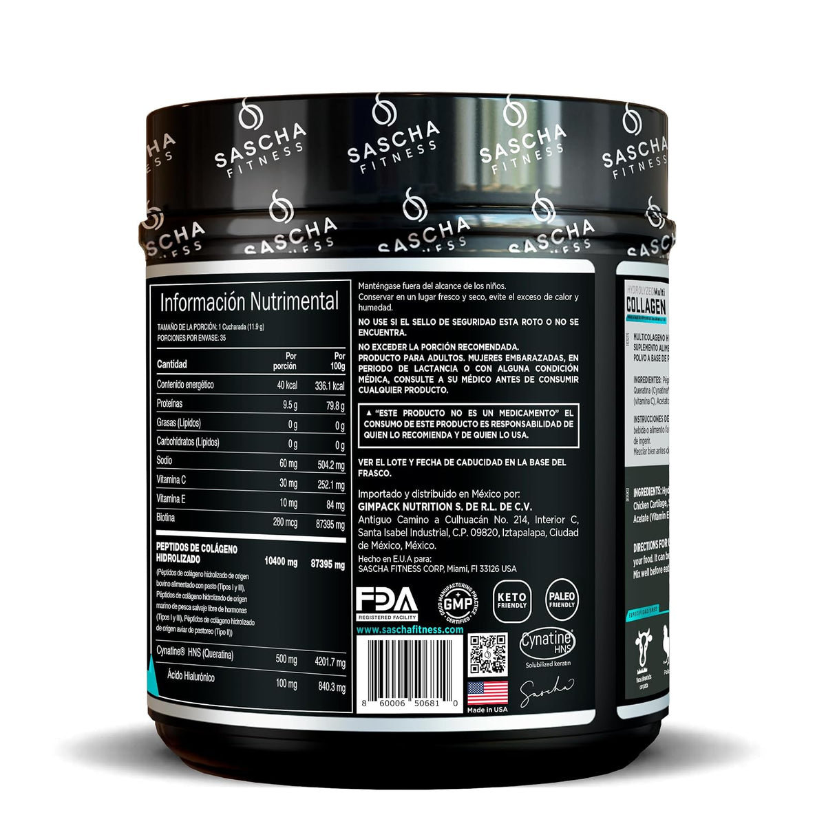 Sascha Fitness Multi Colágeno Hidrolizado | Ácido Hialurónico | Biotina | Cynatine HNS | Vitamina C & E - Sin Sabor
