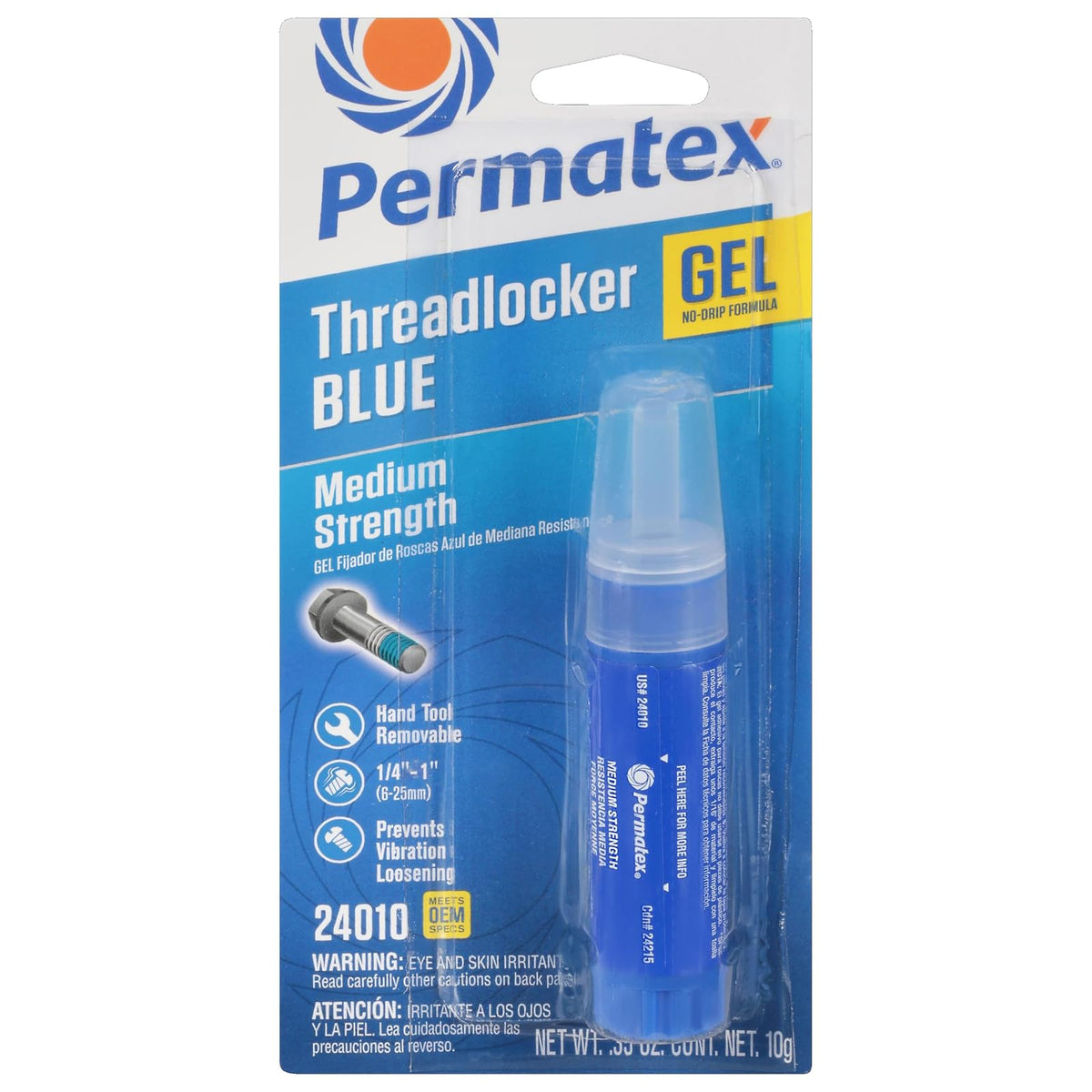 Permatex Threadlocker Azul Gel de Resistencia Media 24010, 10 g