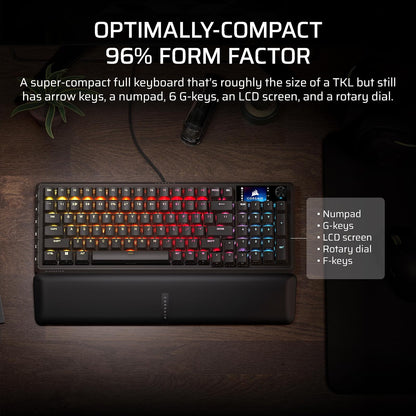 Corsair Vanguard 96 Teclado mecánico para juegos con cable – 96% diseño, interruptores lineales de plasma MLX, sondeo de 8000 Hz, visualización LCD, cubierta de flujo virtual, teclas G, SOCD Flashtap