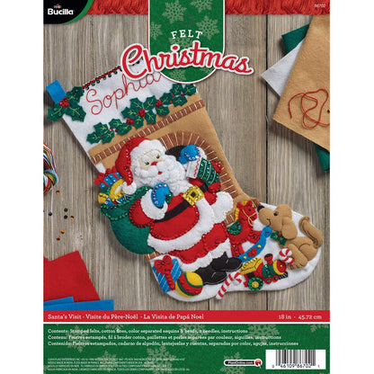 Bucilla Kit de Calcetín de Fieltro para Visitar a Santa | 18 pulgadas, diseño navideño, kit completo de bordado, apropiado para todos los niveles