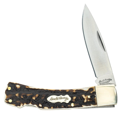 Uncle Henry Next Gen Staglon 5UH Bruin Cuchillo Plegable de 6.5 Pulgadas con Hoja de Punta caída de Acero Inoxidable de 2.8 Pulgadas y Mango de Staglon para Caza, Camping y EDC