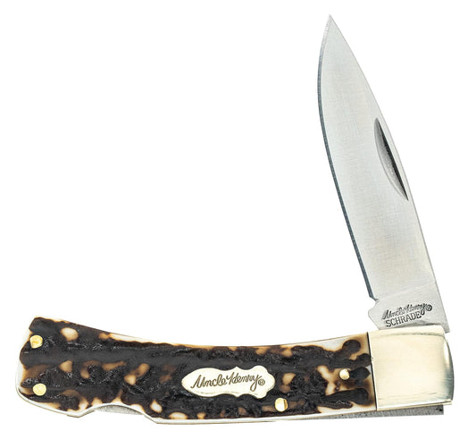 Uncle Henry Next Gen Staglon 5UH Bruin Cuchillo Plegable de 6.5 Pulgadas con Hoja de Punta caída de Acero Inoxidable de 2.8 Pulgadas y Mango de Staglon para Caza, Camping y EDC