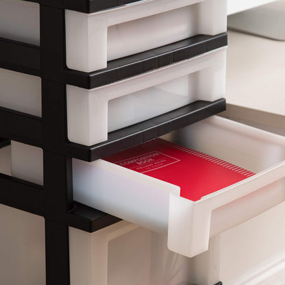 IRIS USA Carrito Organizador con Ruedas de 7 Cajones, Negro/Perla | Organiza manualidades, artículos de oficina, salón y accesorios con cajones de fácil acceso para uso diario