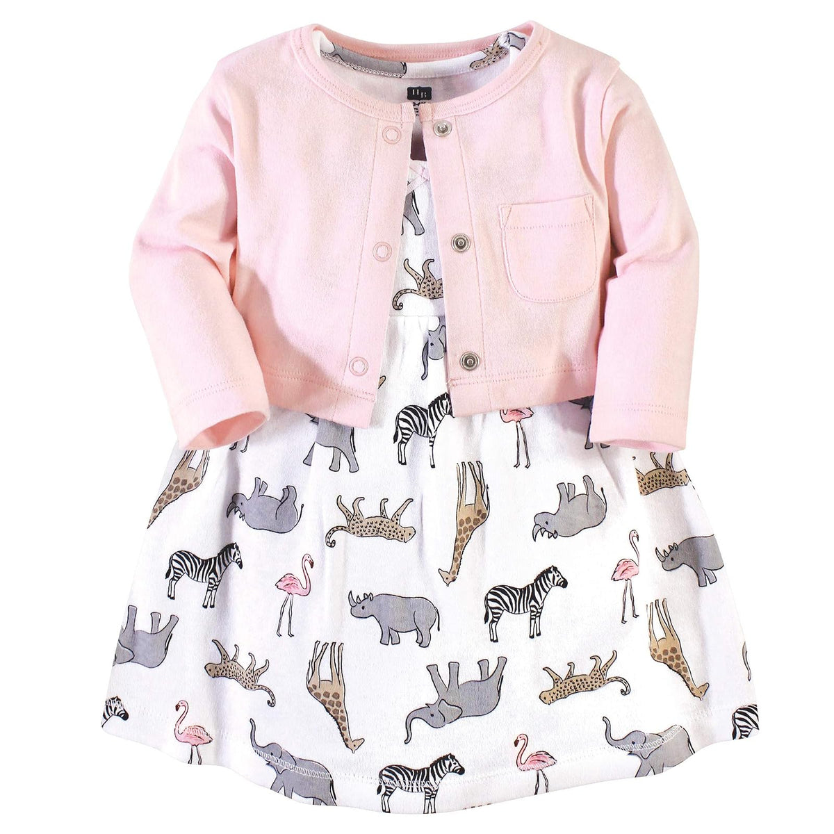 Hudson Baby Conjunto de Vestido y Cárdigan de Algodón para Niña - safari rosa moderno - 3 Años