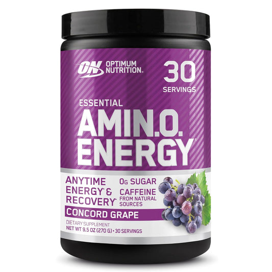 Optimum Nutrition Essential Amin.O. nrgy sabor uva, 100mg cafeína y aminoácidos naturales, sin azúcar,270 g.