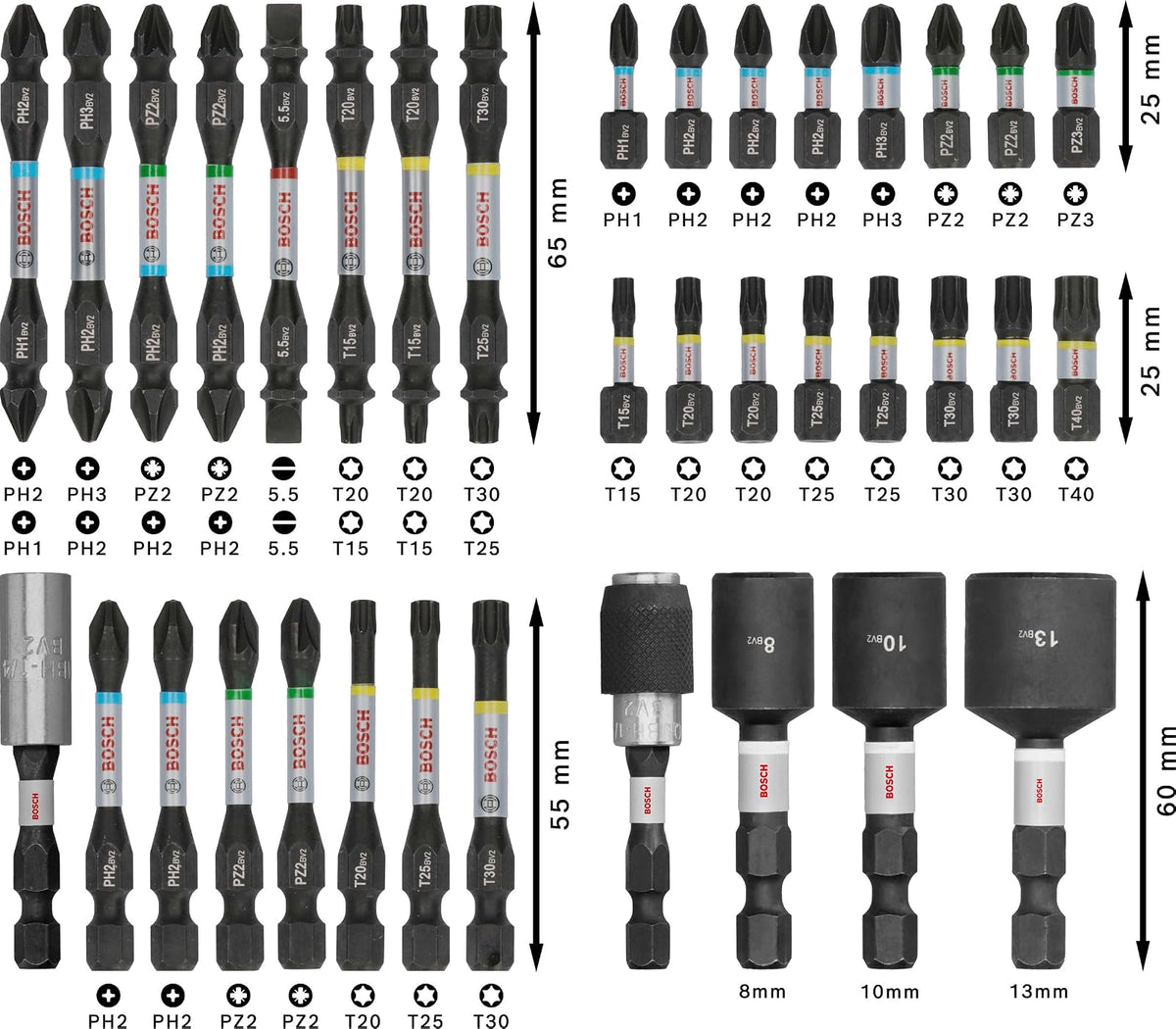 Bosch Set 36 puntas Impact Control Pro | 200 x 107 mm, accesorio profesional, destornillador, taladro/destornillador