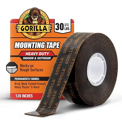 Gorilla Cinta de montaje de doble cara resistente, extralarga, 1 x 120 pulgadas, color negro (paquete de 1)