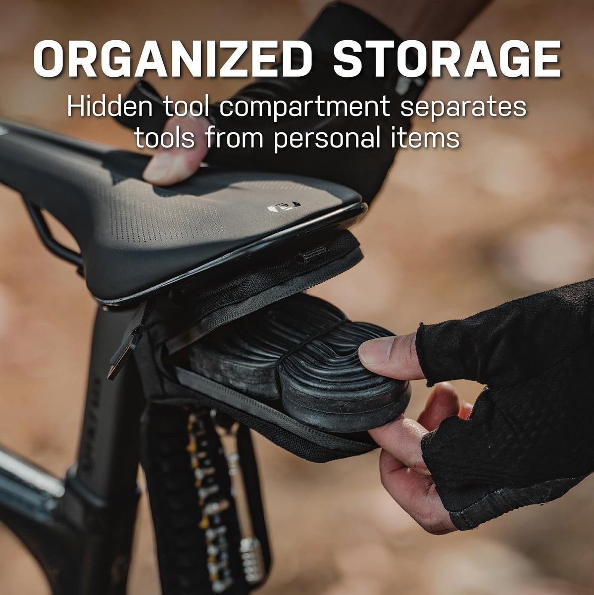 Topeak Elementa GearBag o GearBag EX - Bolsa compacta para bicicleta debajo del asiento con juego de herramientas de carraca, almacenamiento de 0.3 L, EX, compartimento plegable para herramientas