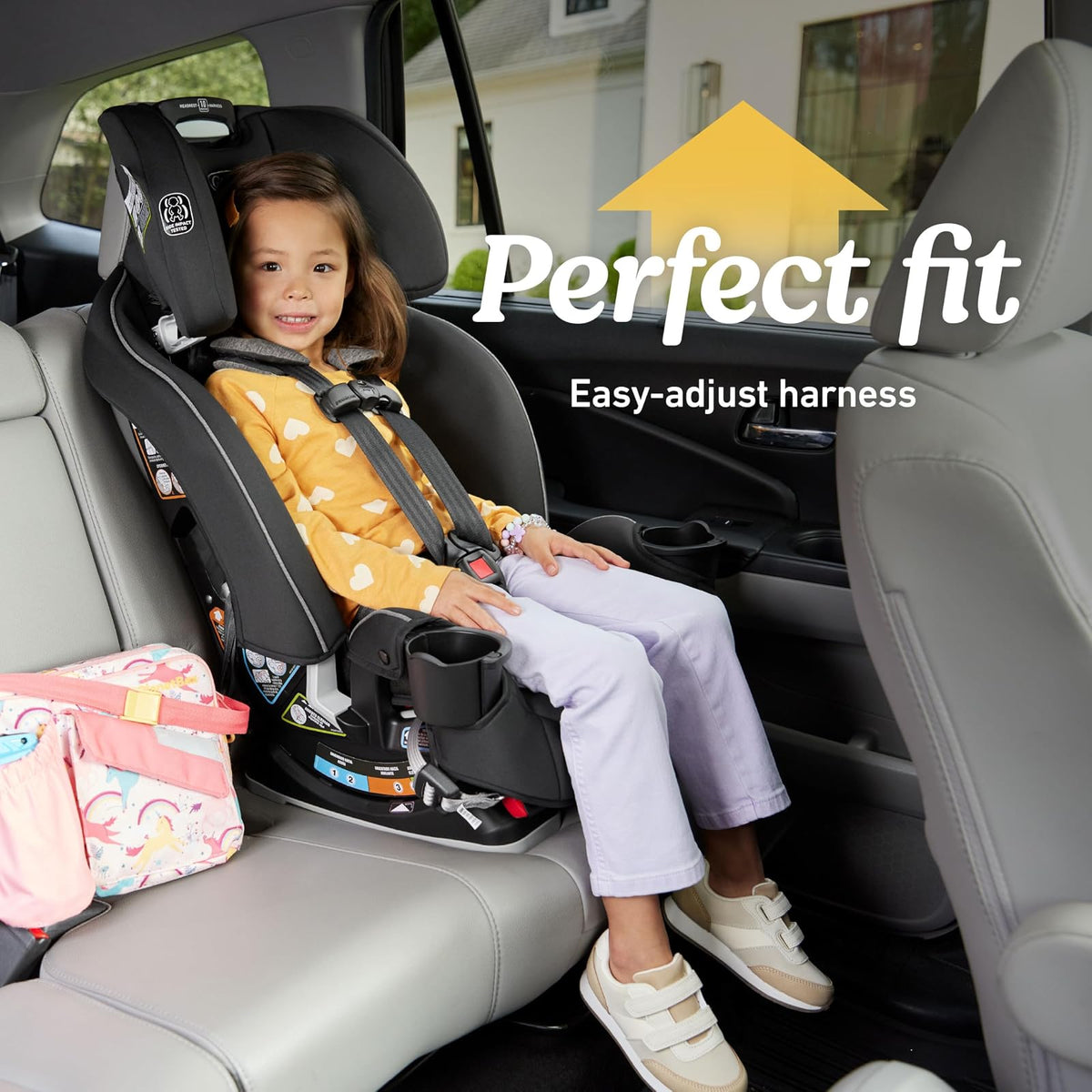 Graco Slimfit 3 en 1 Asiento de automóvil convertible, diseño ultra ahorro de espacio, Darcie 2.0, adecuado para respaldo trasero y delantero, asiento elevador de respaldo alto con reposacabezas de 10