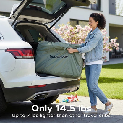 Babymoov Moov & Comfy Cuna de Viaje y Corral 3 en 1, Cama Portátil para Bebé, Bassinet y Playard para Casa, Viajes, Siestas y Juego, Práctico para Uso Diario, Verde Salvia