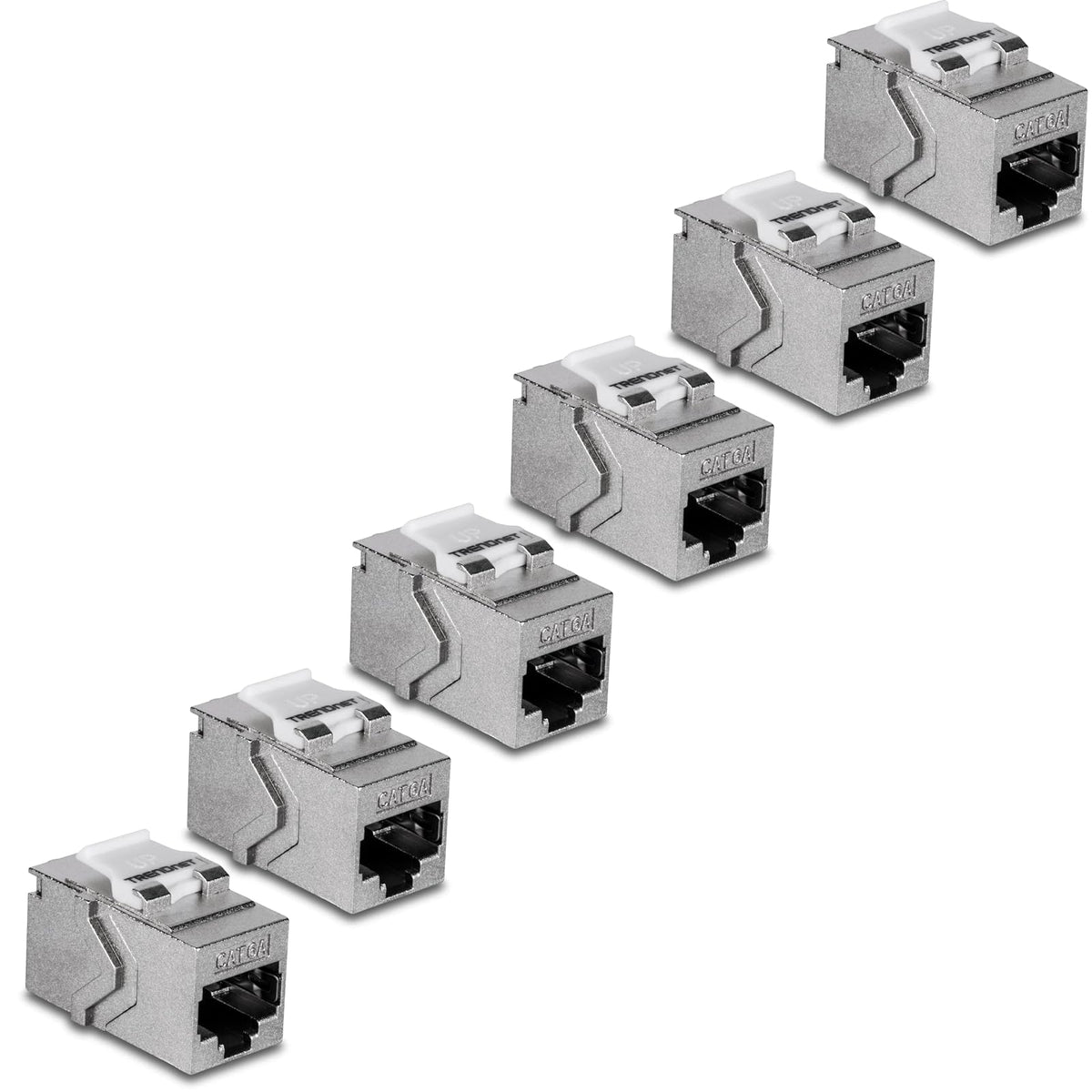 TRENDnet Cat6A RJ45 Keystone Acoplador en línea Keystone Jack, Paquete de 6, TC-KC06C6A, Conector Keystone Hembra a Hembra para Placas de Pared y Paneles de conexión Keystone Blindados en Blanco,