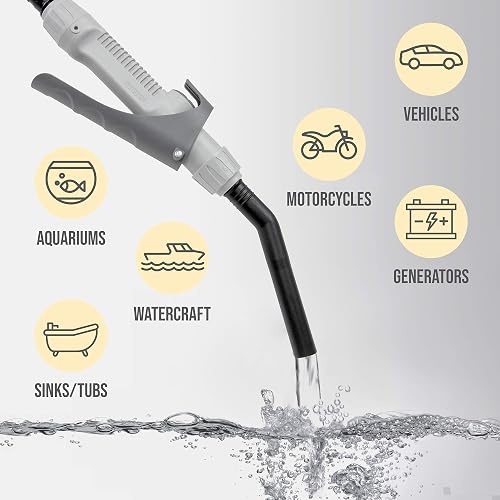 Deway Bomba de transferencia automática de combustible con boquilla para control de flujo y parada, se adapta a latas de gas de todos los tamaños, manguera extralarga, para gasolina, combustible