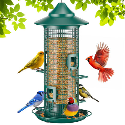 Jarkyfine - Comedero de pájaros de Malla metálica para Colgar en Exteriores, comederos de pájaros a Prueba de Ardilla para Exteriores, a Prueba de óxido, 4 Puertos, 2 Libras de Gran Capacidad, fácil