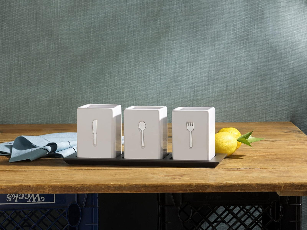 Towle Living 3-Piece Ceramic Caddy with Wood Tray