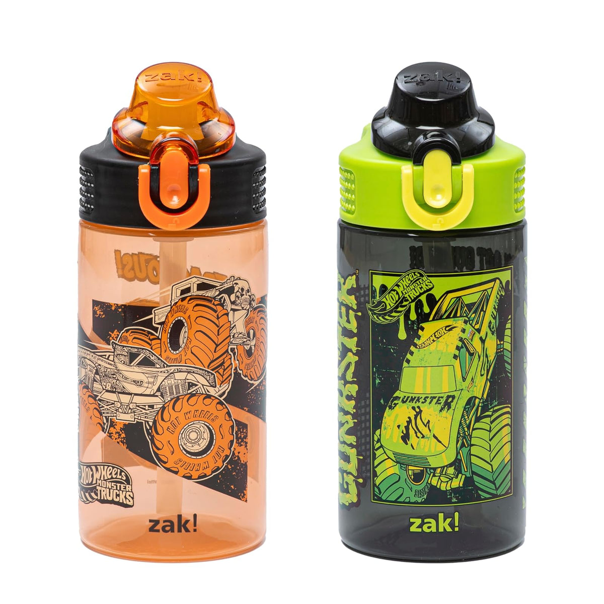 Zak Designs Disney Frozen Set de 2 Botellas de Agua Infantiles - Hot Wheels (Monster Trucks)