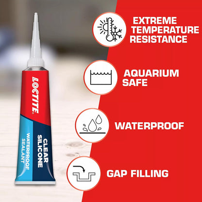 Loctite Sellador de silicona transparente impermeable, tubo de 79.85 ml (908570), Single 2.7 Oz Tube, Transparente