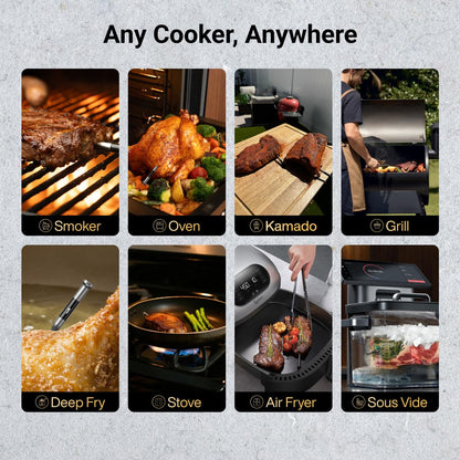 Typhur Sync - Termómetro inalámbrico para carne Quad Gen 2 | 4 sondas | 6 sensores | visualización LCD | WiFi y Bluetooth 5.3 | Estabilidad y alcance mejorados | IPX8 impermeable | para barbacoa