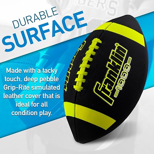 Franklin Sports Youth Football - 1000 Junior Kids Football - Synthetic Leather Youth Junior Football for Kids - Outdoor All-Weather Footballs - Extra Grip Kids Football - 1 Pack - Black + Optic