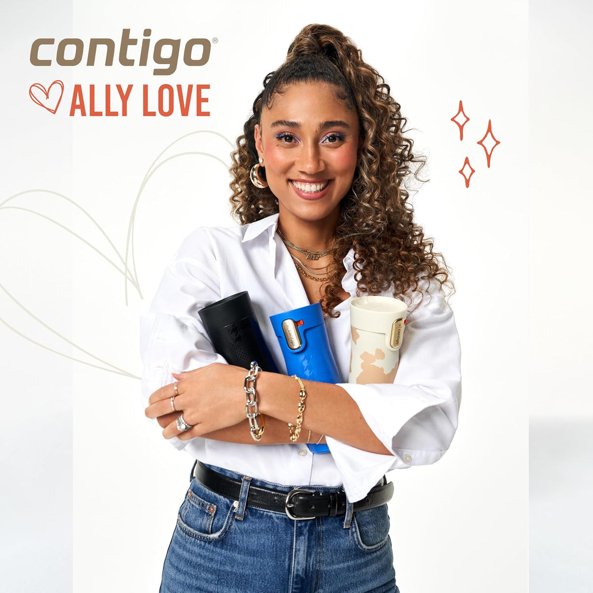 Contigo x Ally Love - Taza de viaje de acero inoxidable aislada al aspiradora con tapa de cierre automático y fácil de limpiar, a prueba de derrames, mantiene las bebidas frías 24 horas y calientes