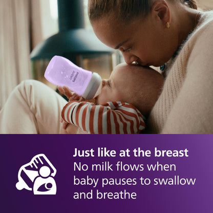 Philips AVENT Biberón natural con pezón de respuesta natural, morado, 9 onzas, paquete de 4 unidades, SCY903/34