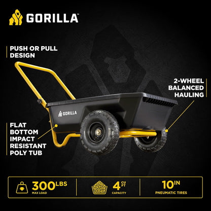 Gorilla Carts GCR-4 - Carro de volquete, Carro de jardín de 2 Ruedas con Mango Plegable, 4 pies cúbicos, 300 Libras Capacity, Negro/Amarillo