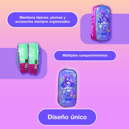 Ruz Lapicera Doble Infantil y Preescolar | Onix | 100% Poliéster | Bolso Organizador para Niños con Bolsillos Separados y Cierre de Cremallera | Recomendado desde 3 años