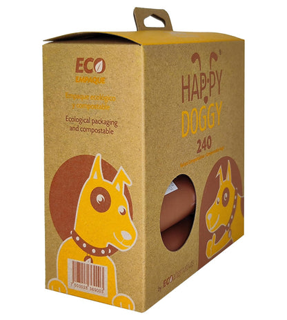 Ecoalternativas | HappyDoggy, Bolsas Certificadas Compostables para heces de Mascota, Hecho a Base de Fécula de Maíz, Viene con 240 Bolsas Biodegradables en 16 Rollitos, 22x32cm