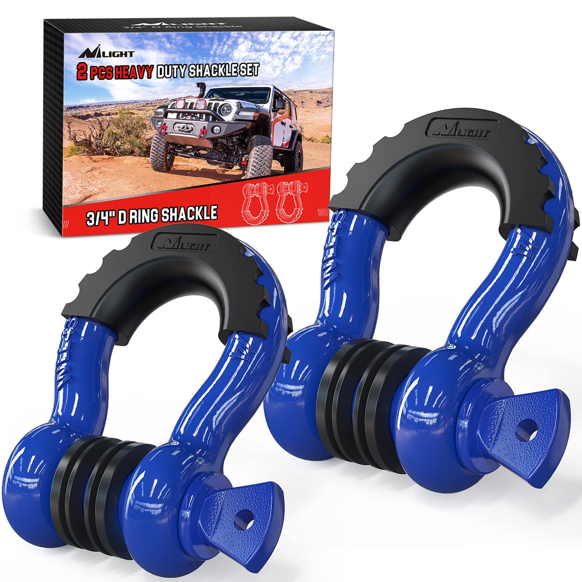 Nilight 2 Pack 3/4" D-Ring Shackle with 7/8" Screw Pin 41,887lbs Break Strength, Heavy Duty Off Road Recovery with Isolators Washers for Use with Tow Strap, Winch, Off-Road Truck Vehicle
