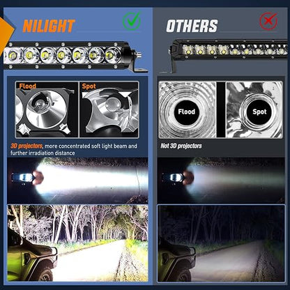 Nilight 104,1 cm Fila Única de 200 W Foco LED Luz de Trabajo Flood Combo Light Bar Fog Light Driving Lamp Off Road Luces LED - 2 Estilo Soportes de Montaje, Garantía de 2 Años